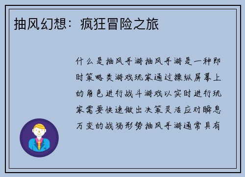 抽风幻想:疯狂冒险之旅